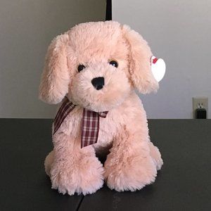 TY Plush Golden Retriever with Plaid Bow
